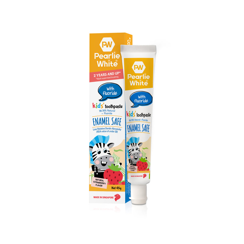 Pearlie White Enamel Safe Kids’ Fluoride Toothpaste (Strawberry) 45g